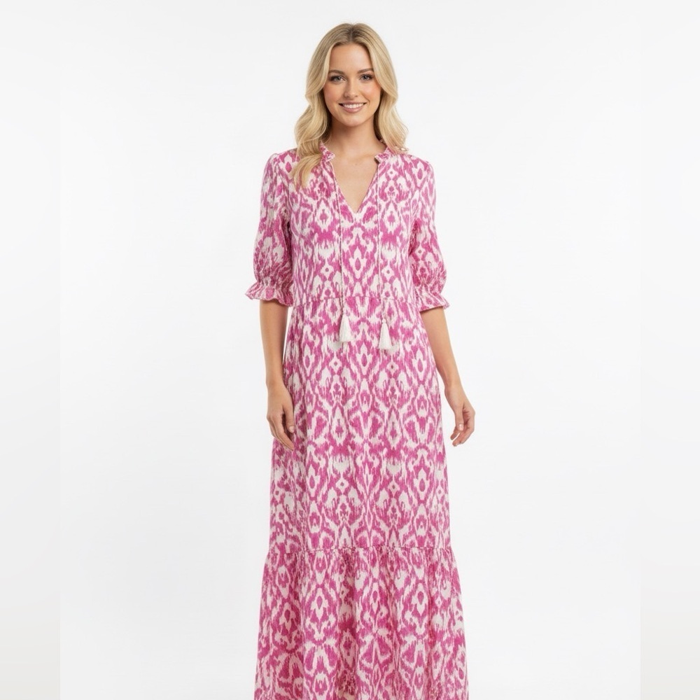 Elegant Pink Patterned Maxi Dress with tassels size  large